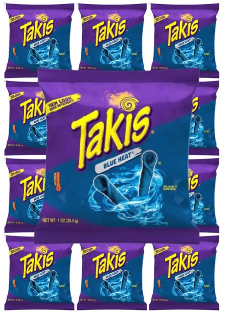 Takis's Blue Heat - 12 Count, 1oz Bags | Taki | Talkies | talkiss | takies Powder | Blue Taks Chips | taquis | Spicy Crunch Snack for Parties, Lunches, or On-the-Go Heat Lovers