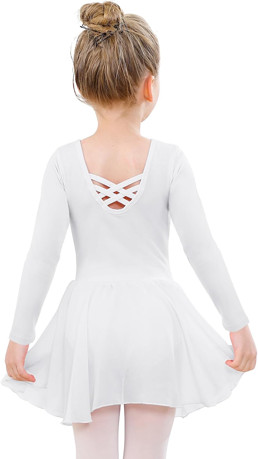 Girls Ballet Dress Long Sleeve Ballet Outfit Gymnastics Dance Leotard with Chiffon Skirt