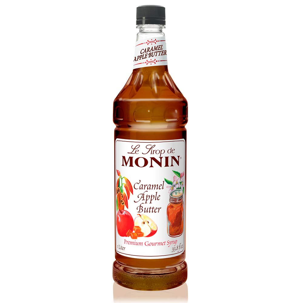 Monin - Caramel Apple Butter Syrup, Buttery Caramel and Cooked Apple Flavor, Natural Flavors, Great for Hot Lattes, Ciders, and Seasonal Cocktails, Non-GMO, Gluten-Free (1 Liter)