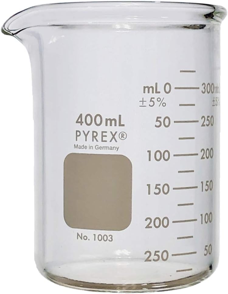 PYREX Heavy Duty Griffin 1003 400mL Beaker Double Scale Graduated; Each