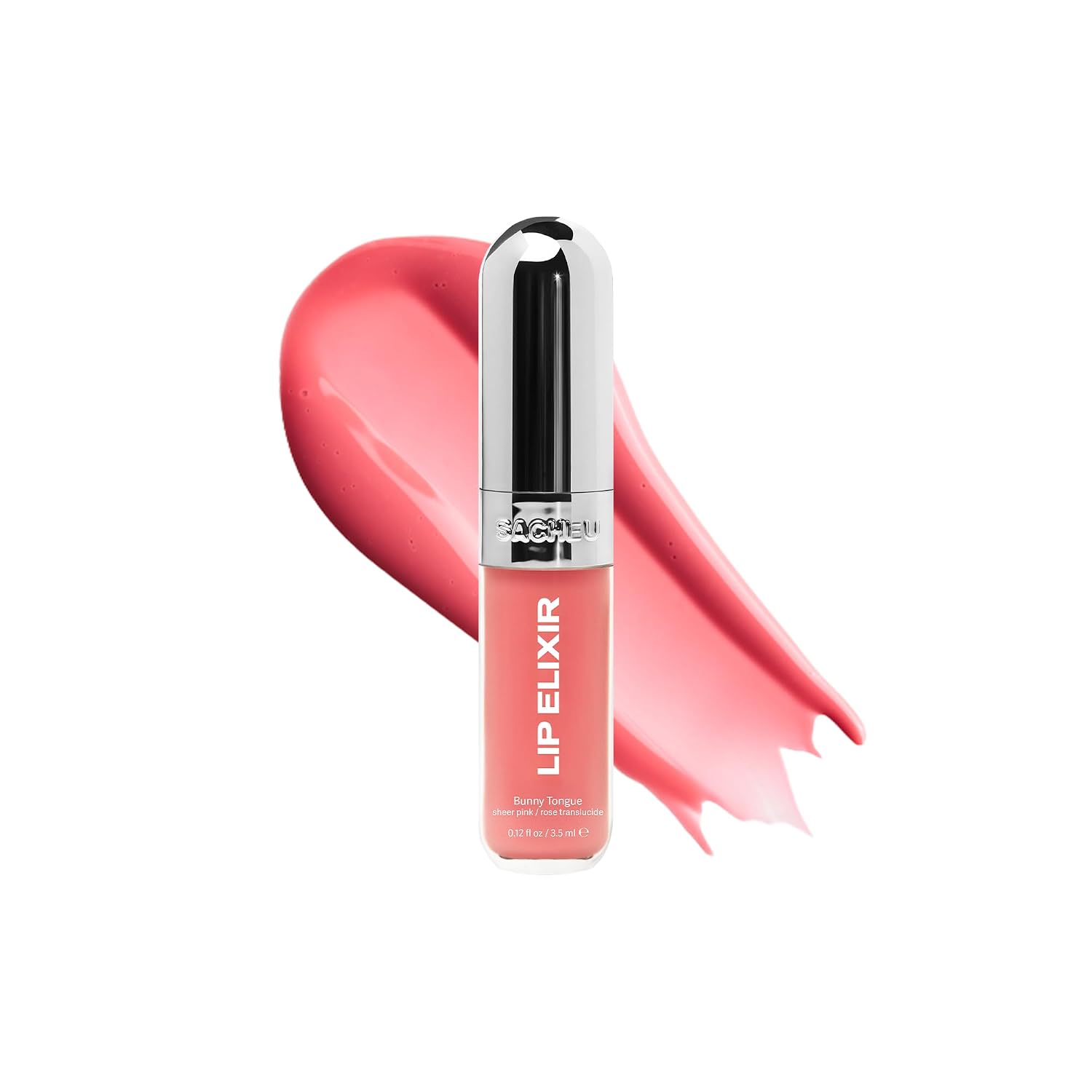 Sacheu Lip Elixir Hydrating Lip Gloss, High-Shine, Bunny Tongue (Pink)