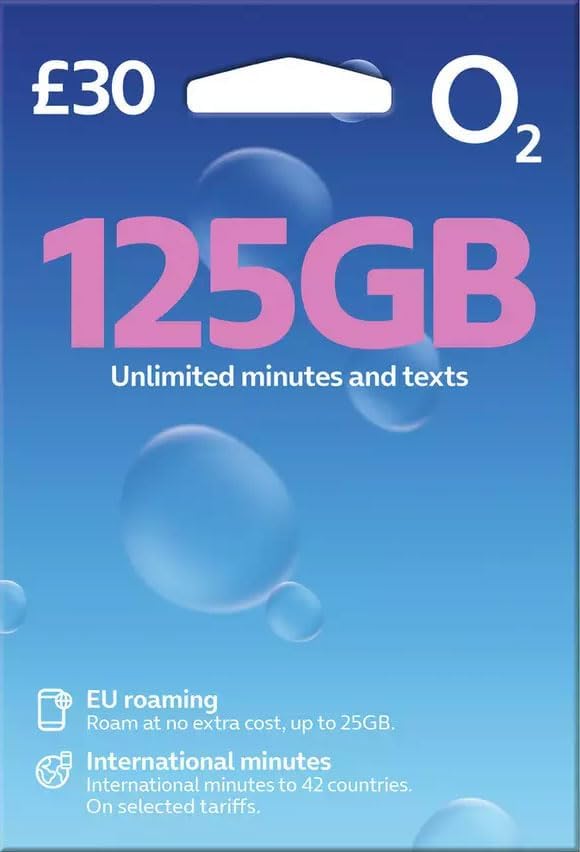 New O2 125GB Data Sim includes £30 top up, Unlimited Calls & Unlimited Texts +250 international minutes to 42 countries…PathfinderGTM Retail Pack
