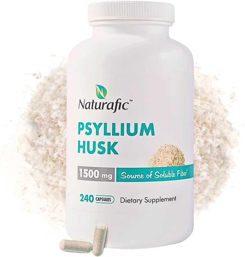 Psyllium Husk Capsules 1500mg – 100% Natural Fiber Supplement for Digestive Health & Regularity – Supports Gut Health & Weight Management – Non-GMO – 240 Capsules