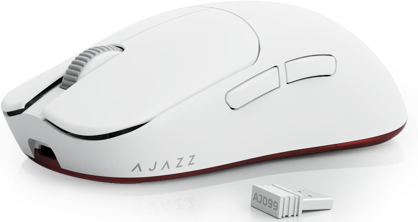 AJAZZ AJ099 PRO X SUPERLIGHT Wireless Gaming Mouse,Ultra-Light(56g),Pixart Sensor PAW3311,Up to 12000DPI,2.4G/USB-C Wired Gaming Mice,6 Programmable Buttons,200Hrs Battery,for PC/MAC/PS4/XBOX - White