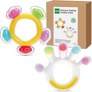 Haakaa Silicone Teether Combo - Baby Freezer Teething Toy - Soft Cold Teether - Soothe Teething Pain & Itching Gums - Perfect Size - Palm & Ferris Wheel Shape for 3M+ Babies BPA Free - 2 pk
