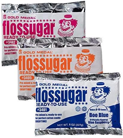 Candy Floss Sugar for Candy Floss Machine - Ready-Mixed 227g Cotton Candy Sugar - Pink Vanilla, Orange & Blue Raspberry Candy Floss Flavours Ideal for Parties - Sugar for Cotton Candy Machine - 3 PCS