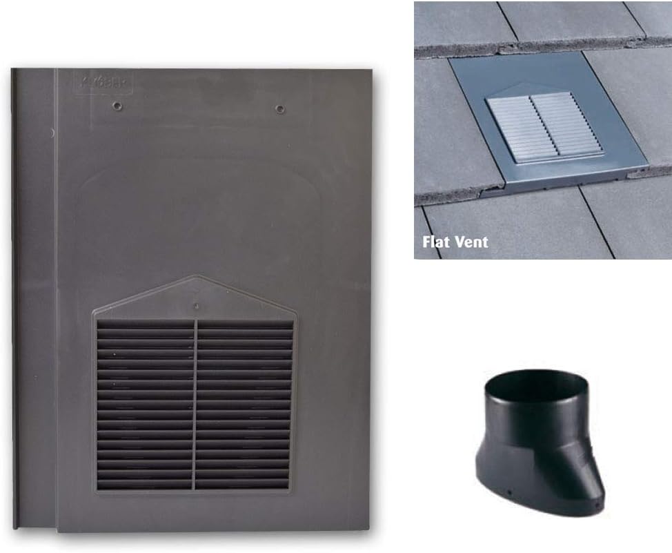 Grey Roof Tile Vent - Flat Tile Vents with Flexi Pipe Adaptor - Compatible with Sandtoft Calderdale, Russell Grampian, Redland Mini Stonewold & Marley Modern Tiles