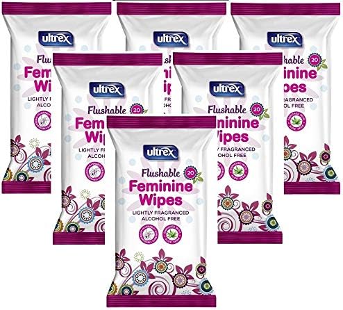 Ultrex Flushable Alcohol Free Intimate Feminine Wipes, 20Pk * 6