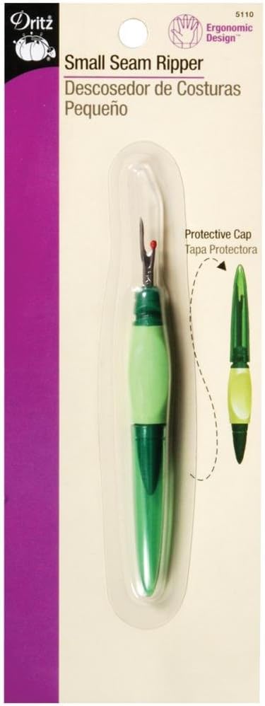 Dritz Small, Ergonomic Design with Protective Cap, 1 Count, Green Seam Ripper, 1-Pack