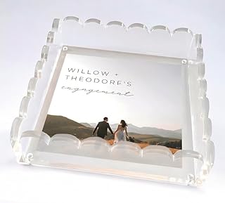 Acrylic Scalloped Tray with Magnetic Mat - Customizable for Photos, Art, and Messages, Includes Anti-Slip Pads, 8 x 8, Clear, SAT0001
