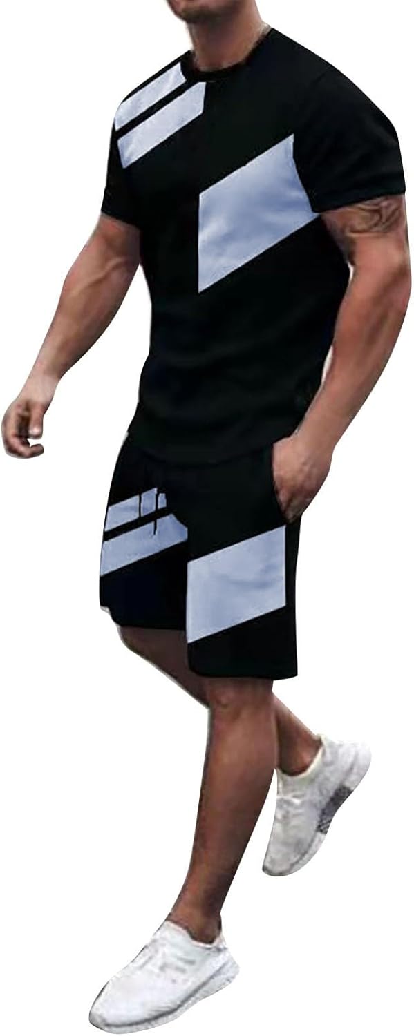 Mens 2 Piece Outfits Shorts Plaid Short Sleeve T Shirt and Shorts Set Tracksuit Muscle Suits Casual Running Sport Sweat Activewear 2 Piece Suit Pants Sales Clearance