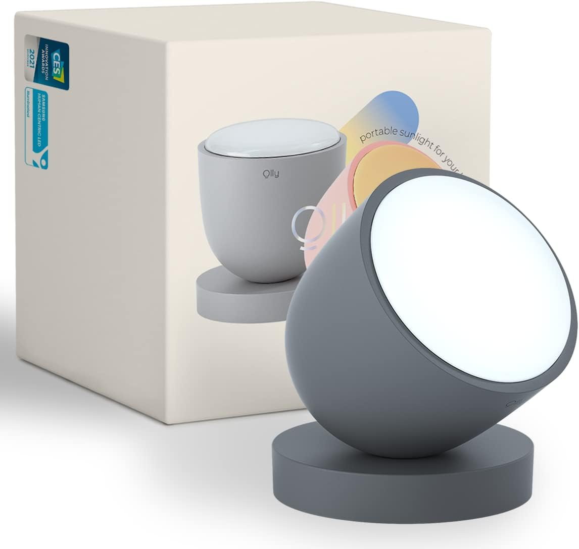 Olly Light Therapy Lamp. Daily Sunlight to Sleep Well, Day Night, UV-Free, Rechargeable and Portable, 2step Brightness Mode, 25minutes Automatic Timer(Day-Solid Gray)