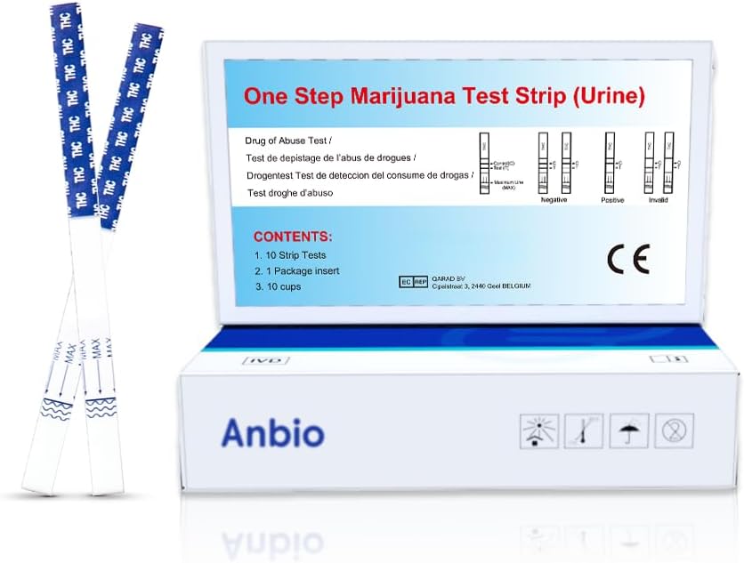 Anbio 10 x Cannabis Drug Testing Kits Urine Strips THC Marijuana 50ng with 10 Urine Cups