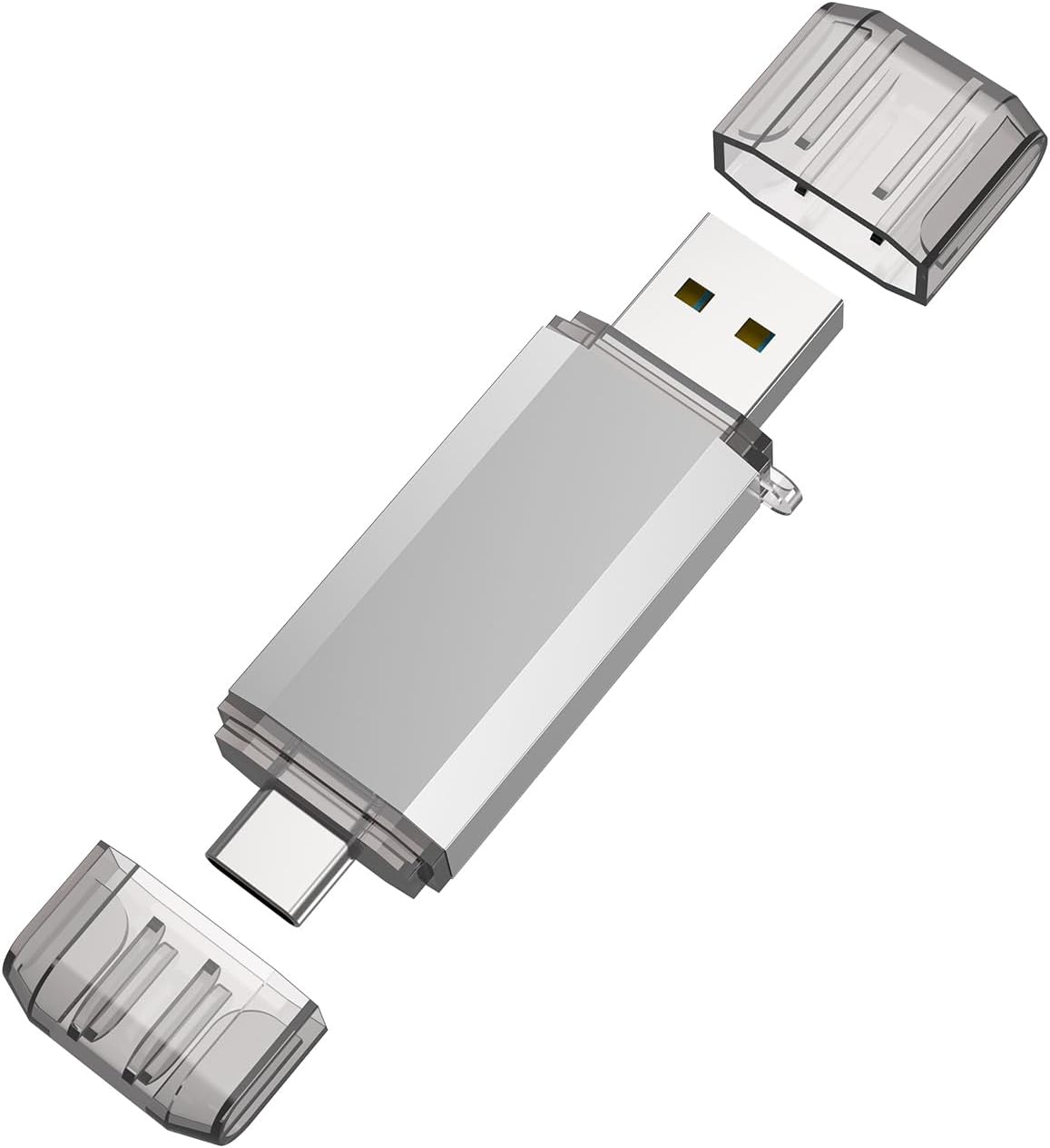 RAOYI 128GB USB C Flash Drive, 2 in 1 USB 3.0 Type C Dual OTG Metal Thumb Drive Jump Drive Memory Stick with Keychain Suitable for USB-C Smartphones, MacBook, Computers and Tablets (Silver)