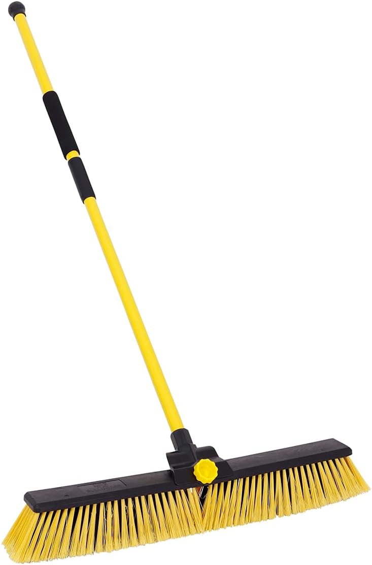 CHARLES BENTLEY BULLDOZER Yard Broom Sweeper Heavy Duty Industrial With Detachable Handle, Soft Grip, Soft And Stiff PVC Bristles, 24 Inch Broom Head, Sturdy, Lightweight (156x64cm)