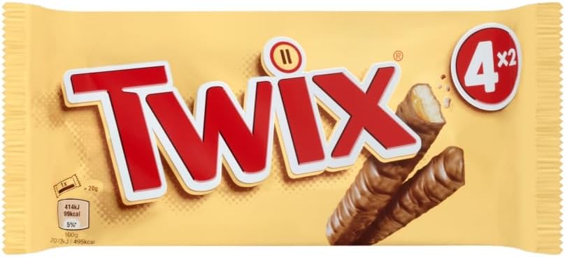 Twix Chocolate Biscuit Bars with Caramel, for Gift Bag,4 Bars of 40g
