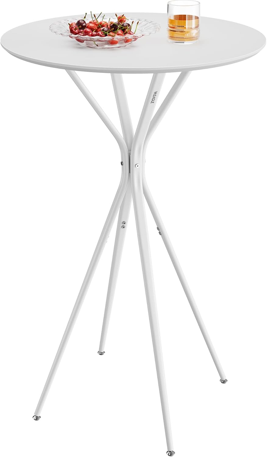 VASAGLE Bar Table, Round Cocktail Table, High Pub Table, 60 x 60 x 105 cm, Metal Frame, Kitchen, Home Bar, Living Room, Modern Style, Cloud White and Matte White LBT024W01
