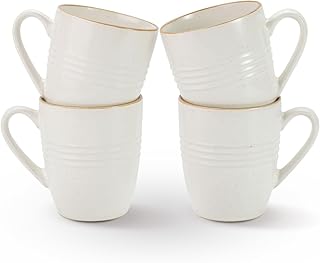 famiware Jupiter Coffee Mugs Set of 4, 14 OZ Coffee Mug, Microwave and Dishwasher Safe, Coffee Cups with Handle for Coffee, Tea, Cocoa, Milk, White