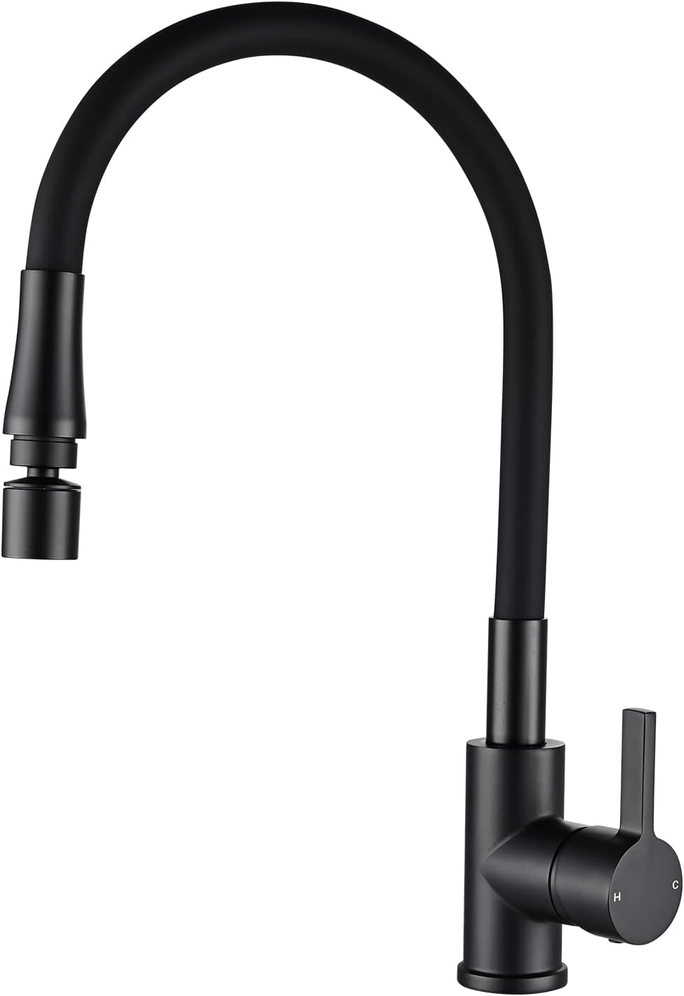 Peppermint Black Flexible Kitchen Tap Silicone Hose Single Lever Long Reach