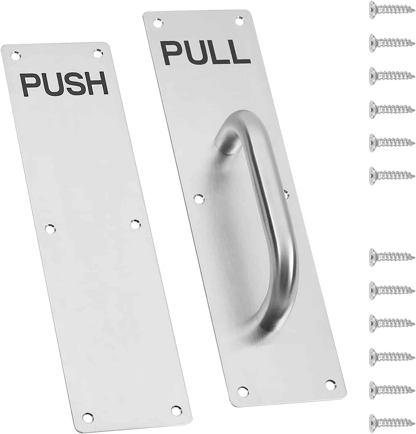 Raheem 2PCS Silver Stainless Steel Push Pull Door Handles Heavy Duty Durable Door Hardware for Commercial & Residential Use Easy Installation Handles with Screws for Gate, Toilet, Cabinet (30 x 10cm)