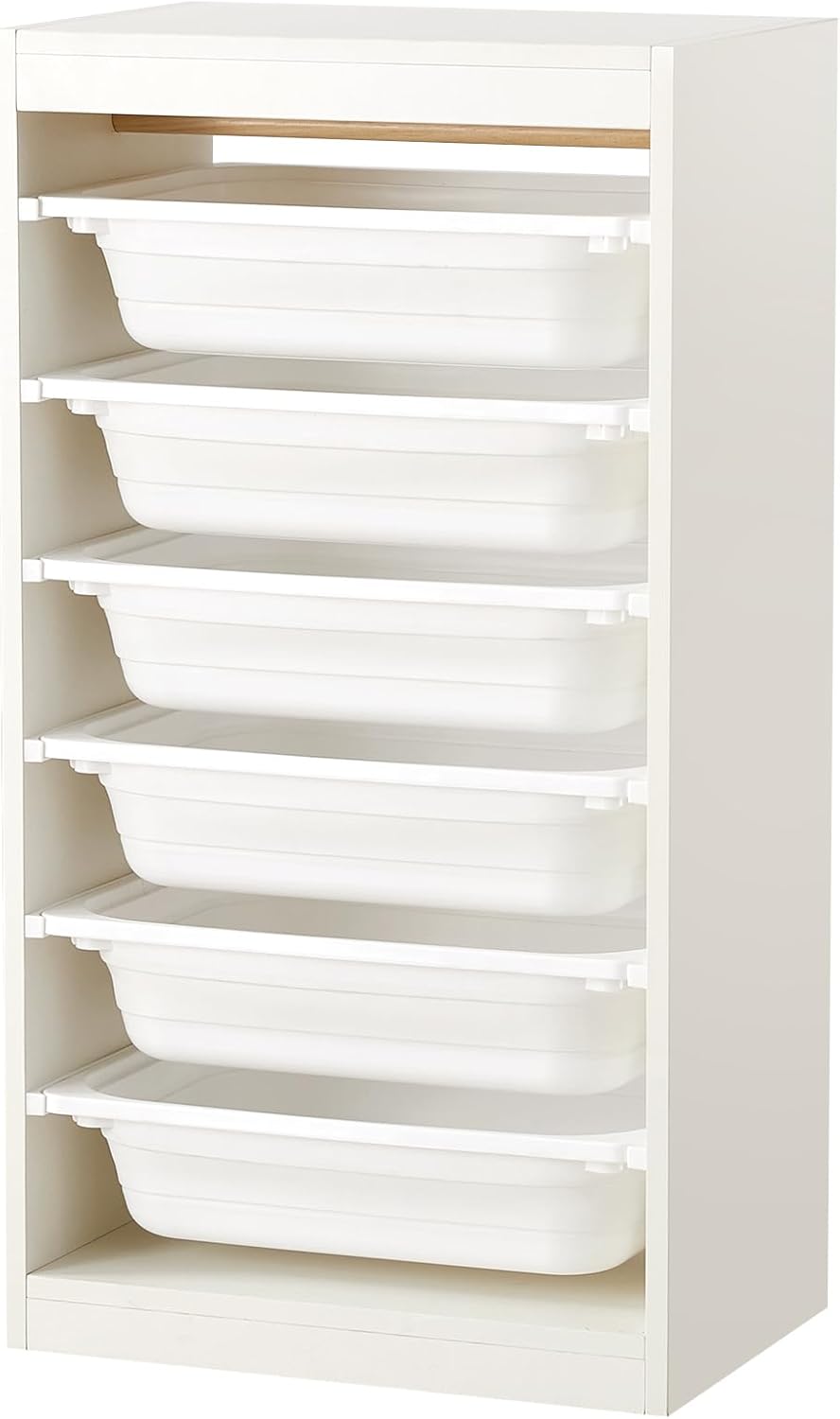 Beright Storage Combination with Bins, Toy Storage Organizer for Kids, Multipurpose Children Storage Cabinet Organizer for Books and Toys with 6 Large Bins, Floor, White