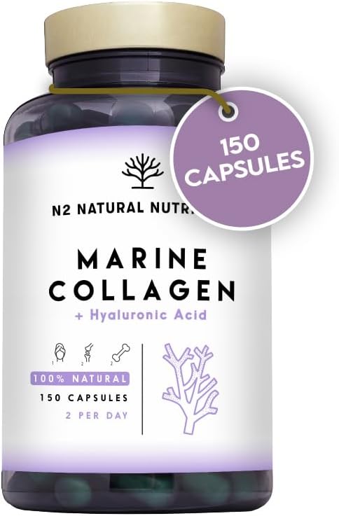 Marine Collagen & Hyaluronic Acid | 150 Caps, 75 Days | PEPTAN Collagen Supplements for Skin Care, Hair & Joints | with Magnesium, Vitamin C. Anti Aging Effect. EU. N2 Natural Nutrition