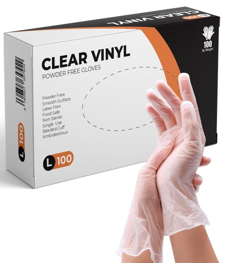 K-MART Clear Vinyl Gloves, packaging may vary (Box of 100) (L (Pack of 100))