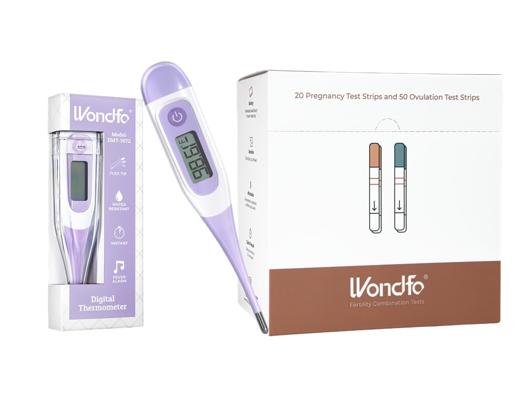 Wondfo 50 Ovulation Test Strips and 20 Pregnancy Test Strips Kit+Digital Basal Thermometer for Women Fertility