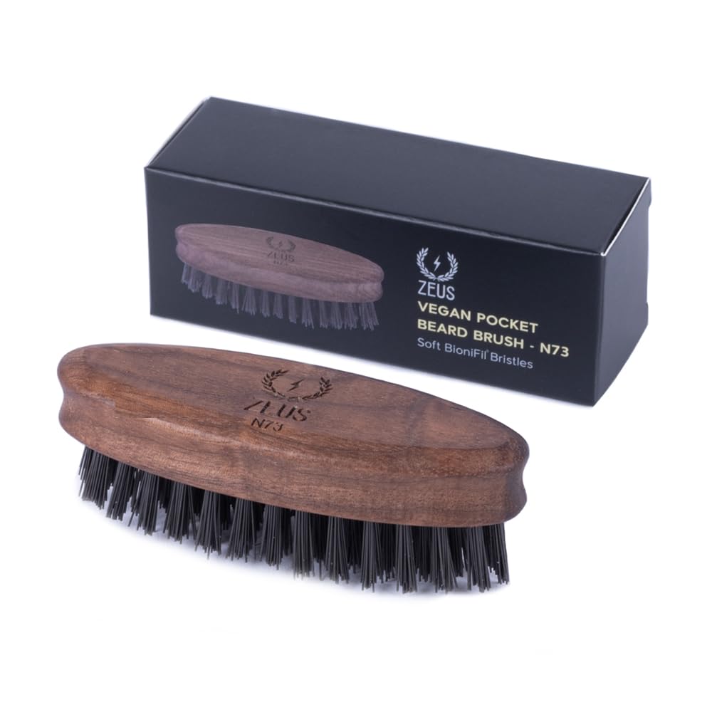 ZEUS Vegan Beard Brush for Men, Synthetic Bristle Pocket Grooming Tool