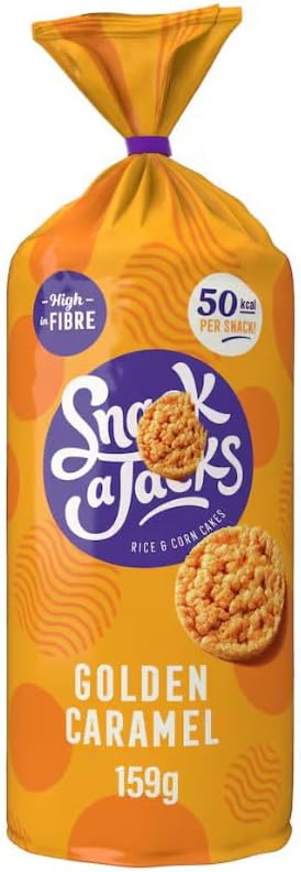 Snack a Jacks Golden Caramel Rice & Corn Cakes, 159g | 50 kcal per Snack, High in Fibre, Light & Crispy, Caramel Flavour, Sharing Bag