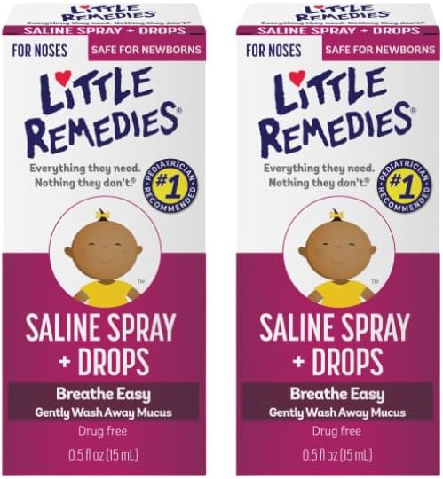 Little Remedies Saline Spray/Drops | for Noses to Breathe Easily | Gently Wash Away Mucus | Newborn Safe 0.5 Fl Oz (Pack of 2)