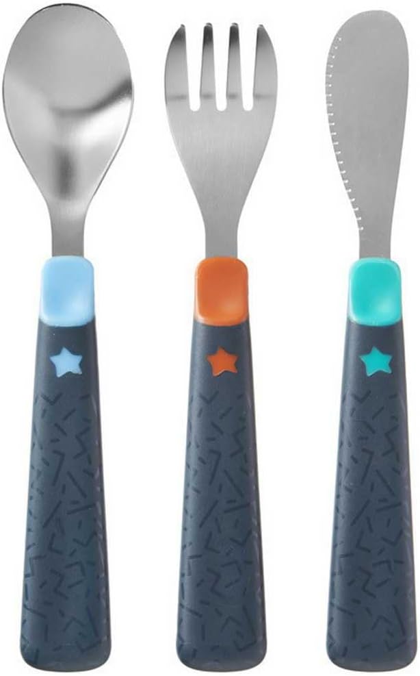 Tommee Tippee Stainless Steel First Cutlery Set, Suitable for 12m+, Kids Cutlery Set with Rounded Edges and Easy to Hold Chunky Handles
