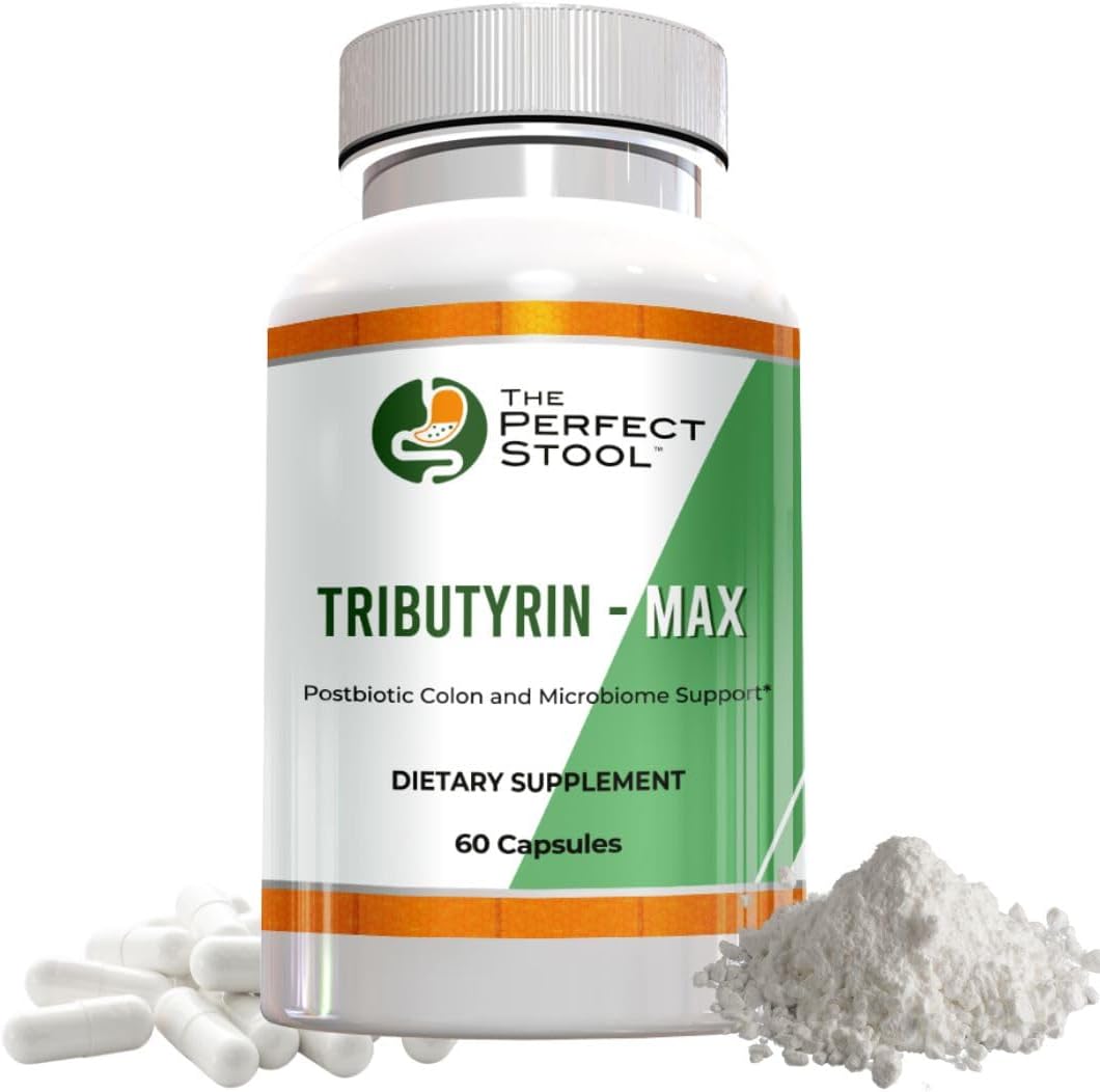 Tributyrin-Max Postbiotic Butyrate Supplement | Bloating, Gas and Leaky Gut Support | Perfect, Clean Wipe Poops | 750 mg Enteric Capsules | 3rd Party Tested Gluten/Dairy-Free