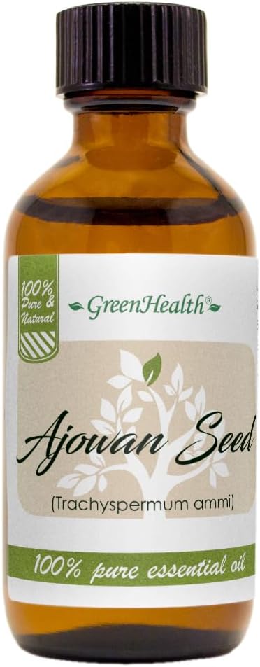 Ajowan Seed Essential Oil – 2 fl oz (59 ml) Glass Bottle w/Cap – 100% Pure Essential Oil – GreenHealth