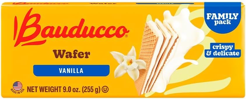Bauducco Vanilla Wafers - Crispy Waffles with 3 Delicious, Pampering, Decadent Layers of Vanilla Cream - Delicious Sweet Snack or Dessert - 9 oz (Pack of 1)