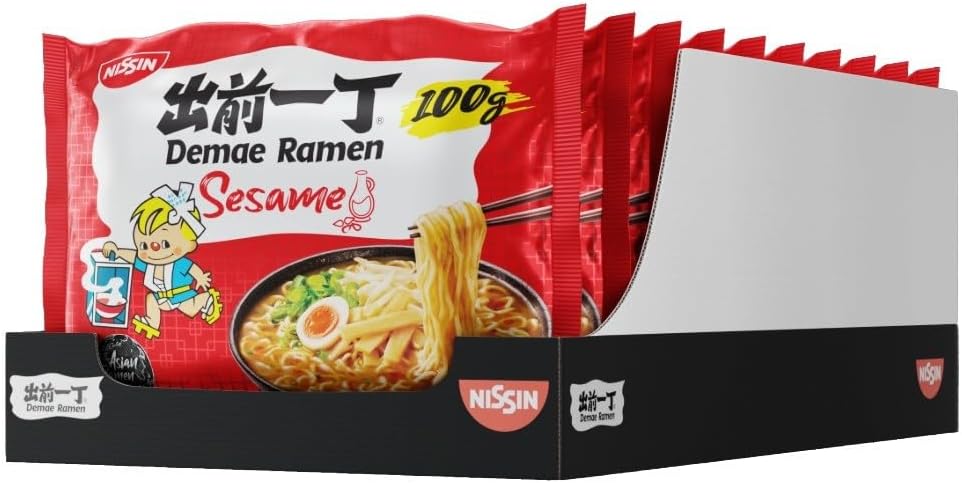 NISSIN Ramen Sesame Flavoured Instant Noodles, 100g (Pack of 10)