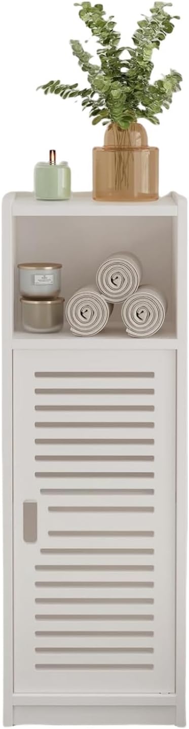 FENGSHENG-SHOP Bathroom Cabinet Waterproof, White Floor Free Standing Storage Cabinet, 3 Tier Home Storage Furniture Shelf Unit with Door, for Toilet Bedroom Kitchen Living Room