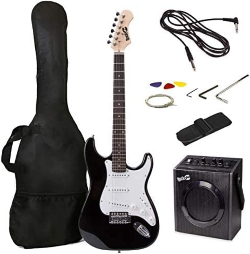 RockJam RJ20WAR2 Full Size Electric Guitar Superkit with Amplifier, Strings, Tuner, Strap, Case and Cable - Black