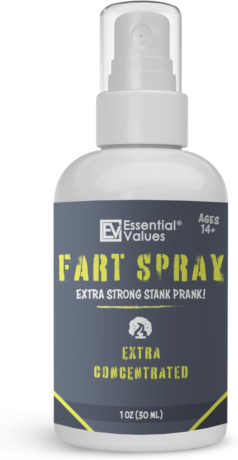 Essential Values Fart Spray for Pranks Extra Strong (1 fl oz) - Extra Concentrated Formula - Perfect Gag Gift for All | Prank Friends, Family, & Others if You Dare