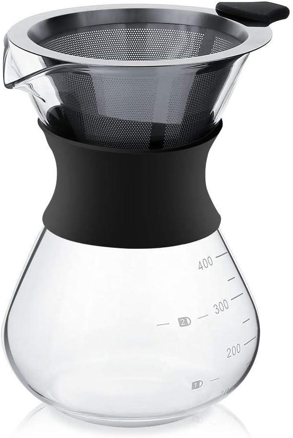 YunNasi Pour Over Coffee Maker Glass Hand Drip Coffee Brewer Set Coffee Filter Jug with Permanent Filter (400ml)
