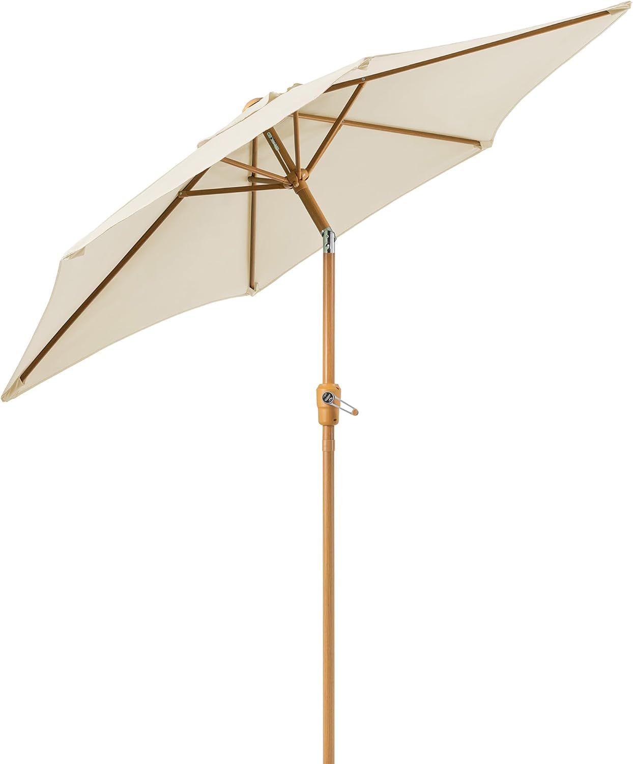 CHRISTOW 2.4m Tilting Garden Parasol with Crank Handle, 38mm Steel Pole, Wood Effect Finish, Outdoor Sunshade Umbrella, Heavy Duty Polyester, UV30+ Sun Protection, Water Resistant, Air Vent (Cream)