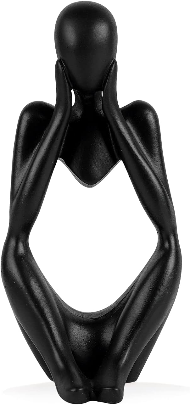 Ozzptuu Sandstone Resin Thinker Style Abstract Sculpture Statue Collectible Figurines Home Office Bookshelf Desktop Decor (Small Black, Focus)