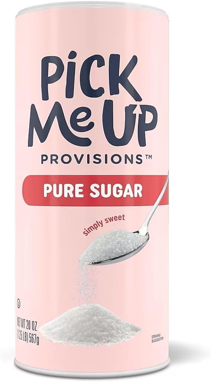 Staples Pick Me Up Provisions 100% Pure Cane Sugar, Easy Pour Sweetener, 20 Oz Canister, 3-Pack, Granulated White