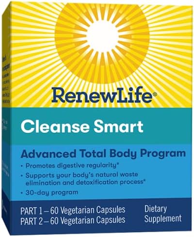 Renew Life Cleanse Smart Advanced Total Body Program, 2-Part Detox Cleanse Promotes Digestive Regularity and Supports Waste Elimination, Herbal Blend with Magnesium, Soy and gluten-free, 120 Count