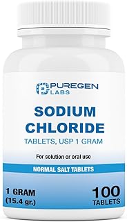 Puregen Labs Sodium Chloride Tablets 1 gm (1000 mg), USP | (15.4gr.) | 100 Count | Normal Salt Tablets | Made in USA | Electrolytes Replenisher Hydration Drink