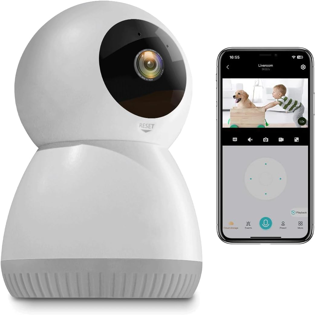 WiFi Indoor Security Camera, Pet Camera with Phone APP, Pan/Tilt Wireless Cameras for Home Security 360, Smart Camera with Motion Detection, 2-Way Audio, Siren,Work with Alexa (not SD Card)