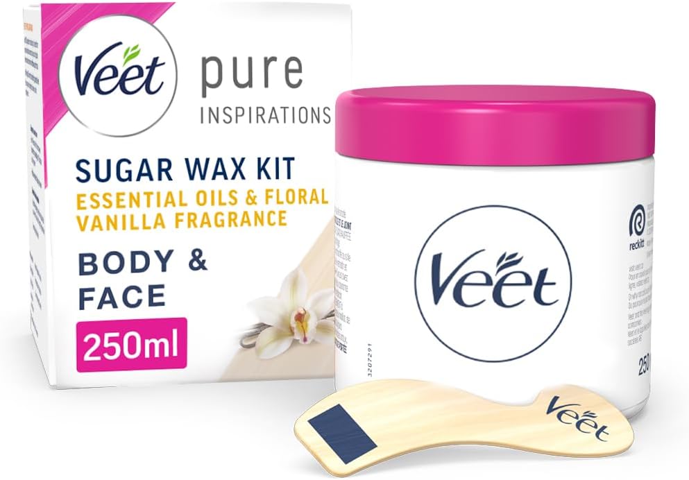 Veet Essential Oils and Floral Vanilla Hot Wax Microwavable Jar, Waxing Kit, 250 ml, multicolor