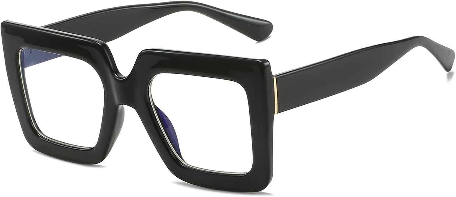 LJCZKA Blue Light Blocking Glasses for Women Oversized Square Anti Blue Light Glasses Big Thick Frame Chunky Computer Gaming Anti Glare Eyeglasses