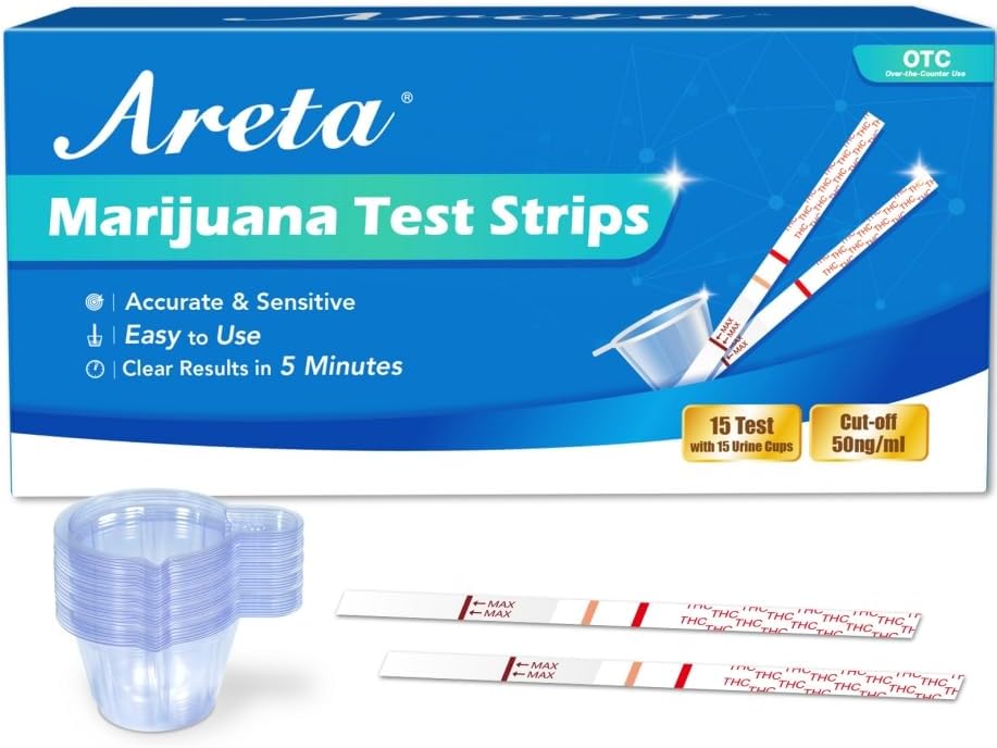 Areta Marijuana Test Strips: THC Drug Urine at Home Testing Kits for Over The Counter Use Result in 5 Minutes - Accurate Drug Screen Test 50ng/mL Cutoff Level - # ASTH-114C 15 Tests