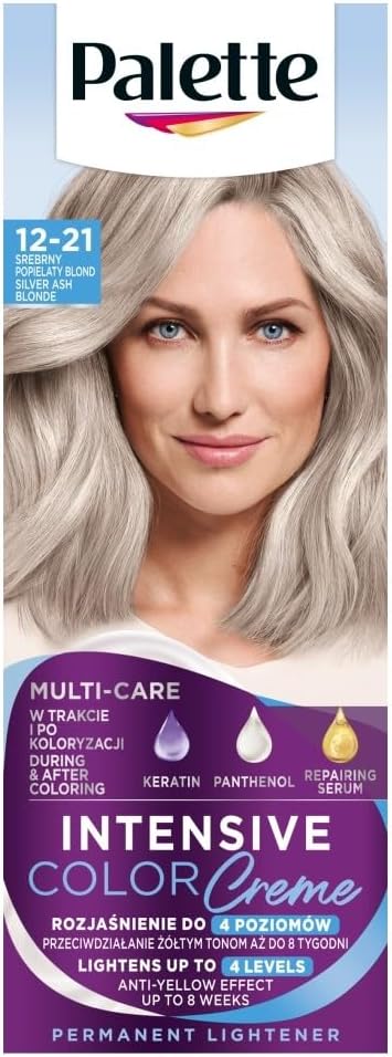 Palette Intensive Color Creme Long-lasting cream hair dye 12-21 Silver Ash Blonde Make the hair smooth, soft and with a stunning shine 110 ml. x 2 (Pack of 2)